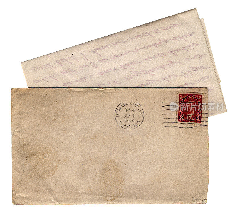 来自安大略佩塔瓦瓦集中营的信封和信件，二战- 1942年